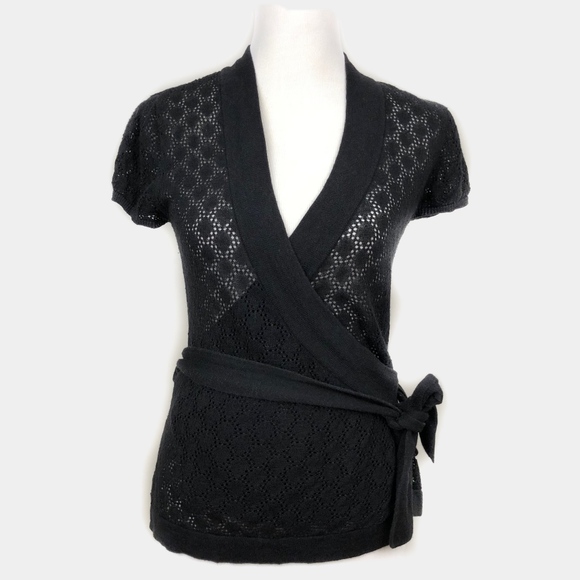 H&M Sweaters - H&M Black Pointelle Wrap V-Neck Sweater S